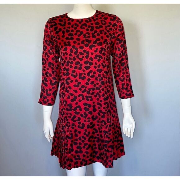 NWT $149 Ann Taylor Women's Size 6 Cheetah Print Pleated Shift Dress - Picture 2 of 9